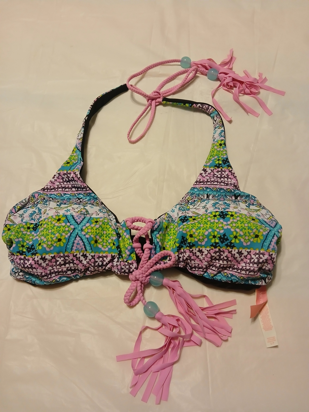 Victoria's Secret Pink, Blue & Green Patterned Halter Swim Top